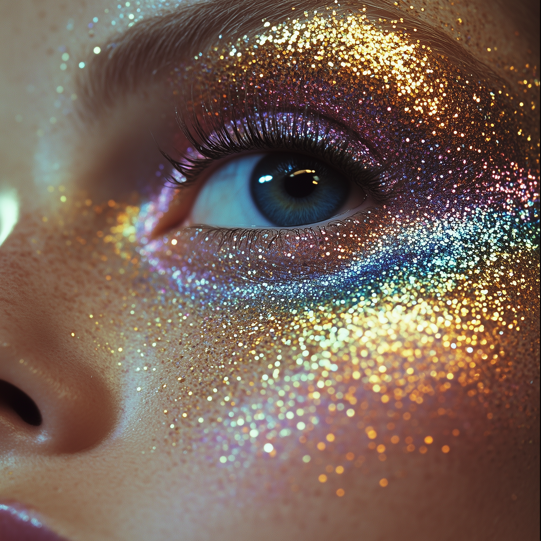 70s fashion glitter make up