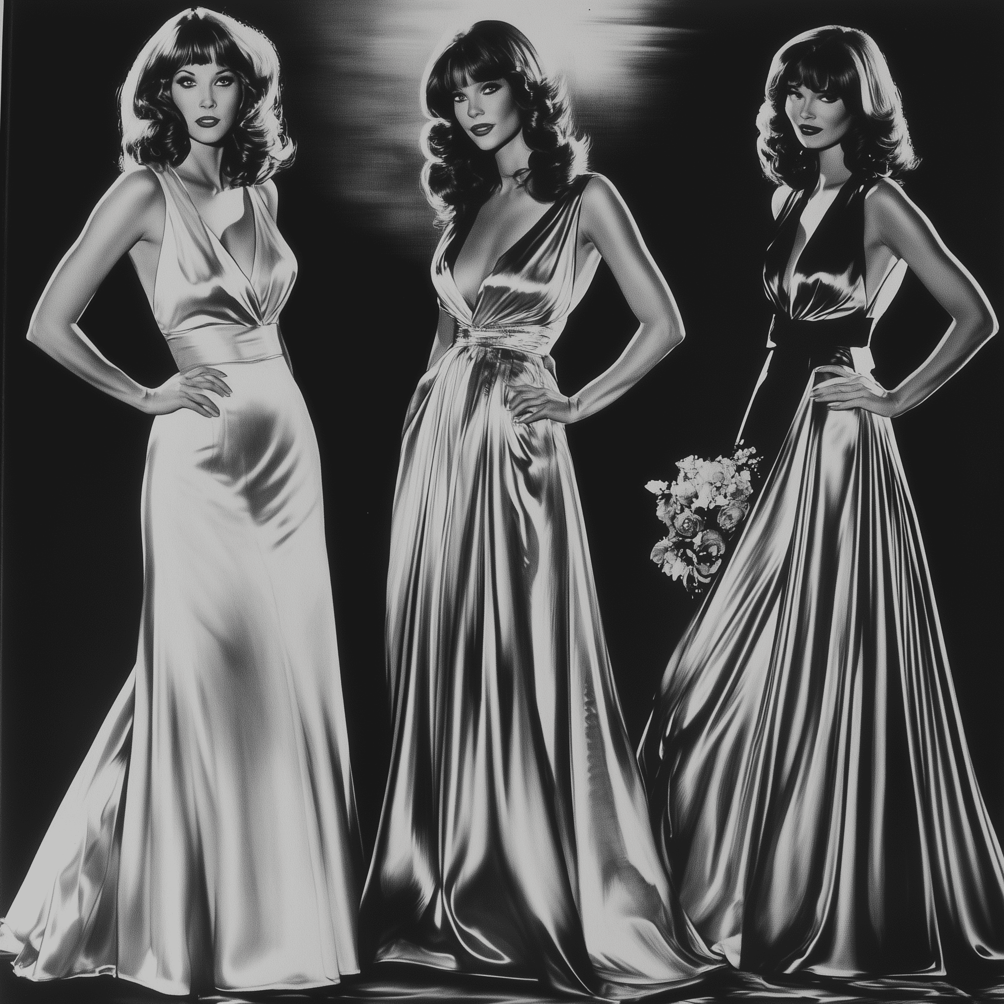 70s fashion satin dresses